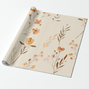 Terracotta Orange Peach Wildflower Feminine Boho Wrapping Paper