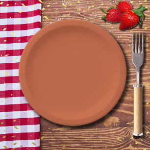 Terracotta Orange Solid Colour Warm & Earthy Desig Paper Plate