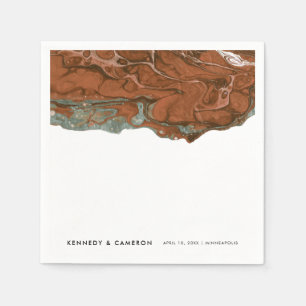 Terracotta Orange & Teal Minimalist Marble Napkin