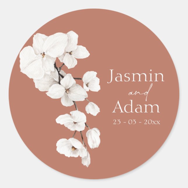 Terracotta Orchid Wedding Favour Classic Round Sticker (Front)