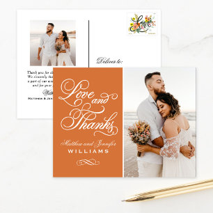 Terracotta Ornate Love and Thanks Wedding Photo Postcard