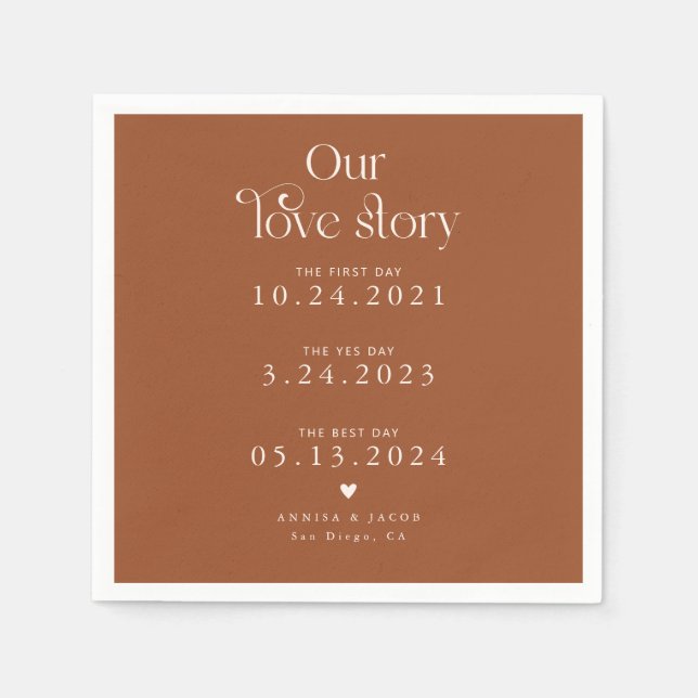 Terracotta Our Love Story Retro Wedding Napkin (Front)