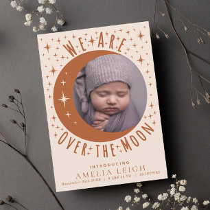 Terracotta Over the Moon Photo Birth Announcement