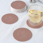Terracotta | Oversized Script Monogram Wedding Round Paper Coaster<br><div class="desc">A beautiful typography based wedding coaster featuring your initials in tone on tone terracotta oversized script lettering. Personalise with your initials,  then use the Design Tool to adjust size and positioning to create your custom monogram.</div>