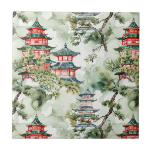 Terracotta Pagoda Architectural Botanical Ceramic Tile