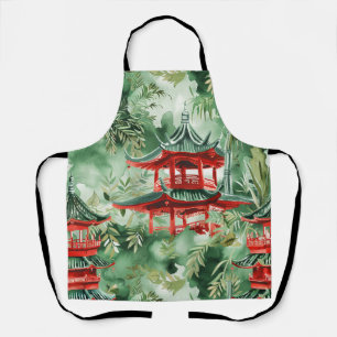 Terracotta Pagoda Asian Garden Watercolor Apron