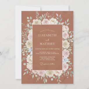 Terracotta Painted Wreath Wedding Invitation