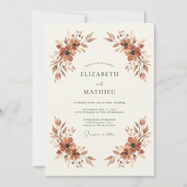 Terracotta Painterly Blossom Wedding Invitation (Front)