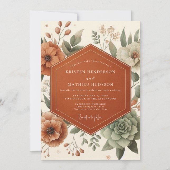 Terracotta Painterly Flora Wedding Invitation (Front)
