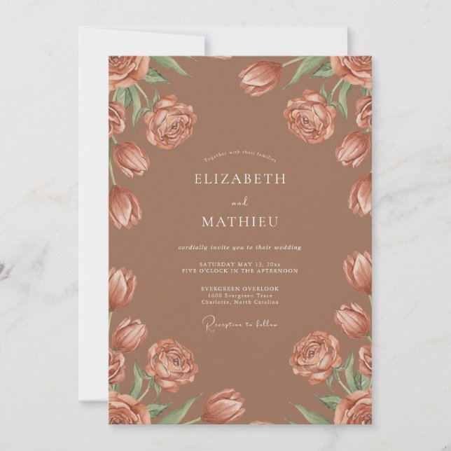 Terracotta Painterly Floral Bloom Wedding Invitation (Front)