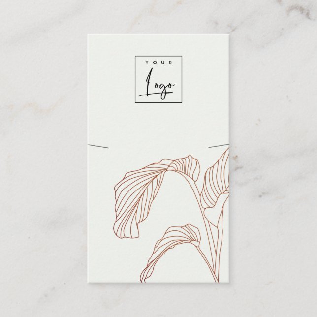 Terracotta Palm Leafy Sketch Necklace Display Business Card (Front)