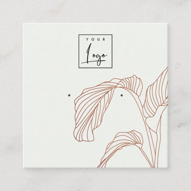 Terracotta Palm Leaves Sketch Earring Display Square Business Card (Front)