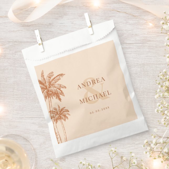 Terracotta Palm Trees & Ampersand Beach Wedding Favour Bag (Clipped)