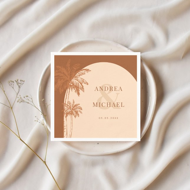 Terracotta Palm Trees & Ampersand Beach Wedding Napkin (Creator Uploaded)