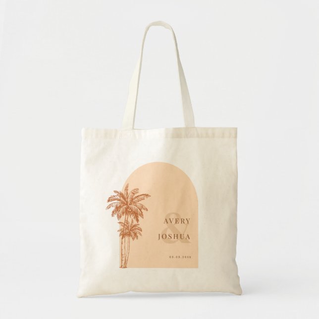 Terracotta Palm Trees Ampersand Boho Wedding Favou Tote Bag (Front)