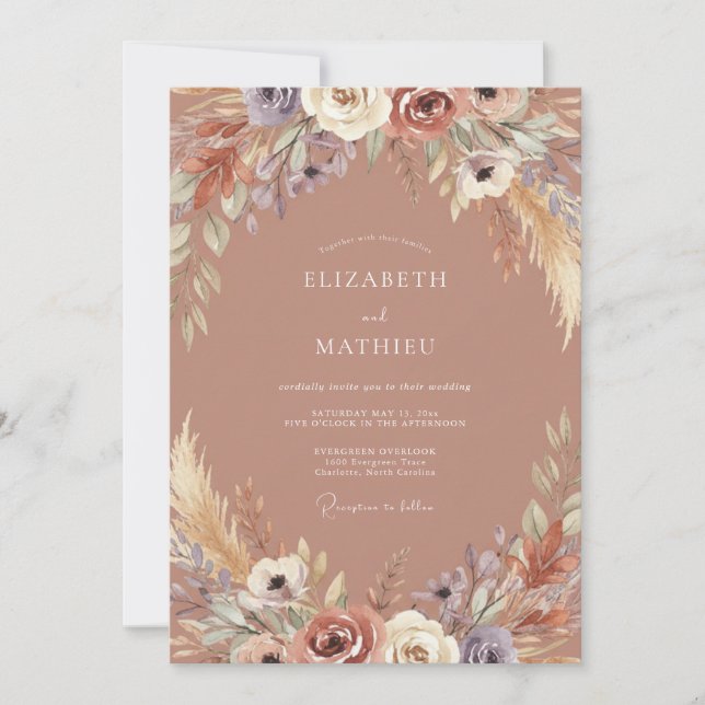 Terracotta Pampas Boho Sage Wedding Invitation (Front)