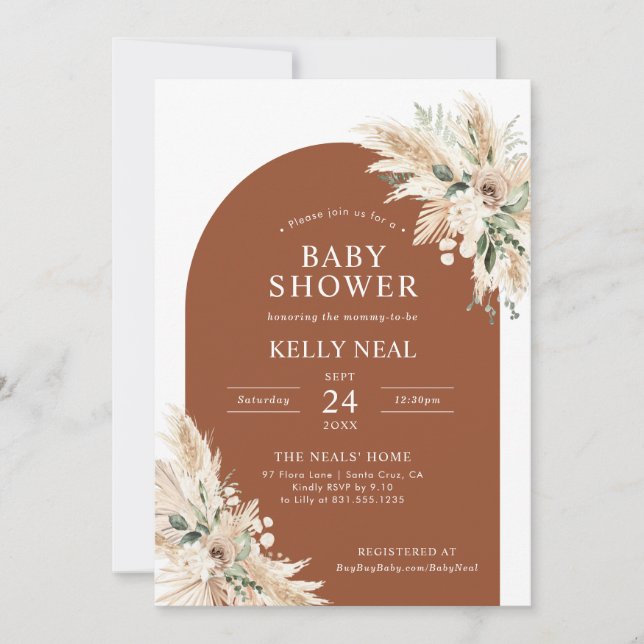 Terracotta Pampas Grass Baby Shower Invitation (Front)