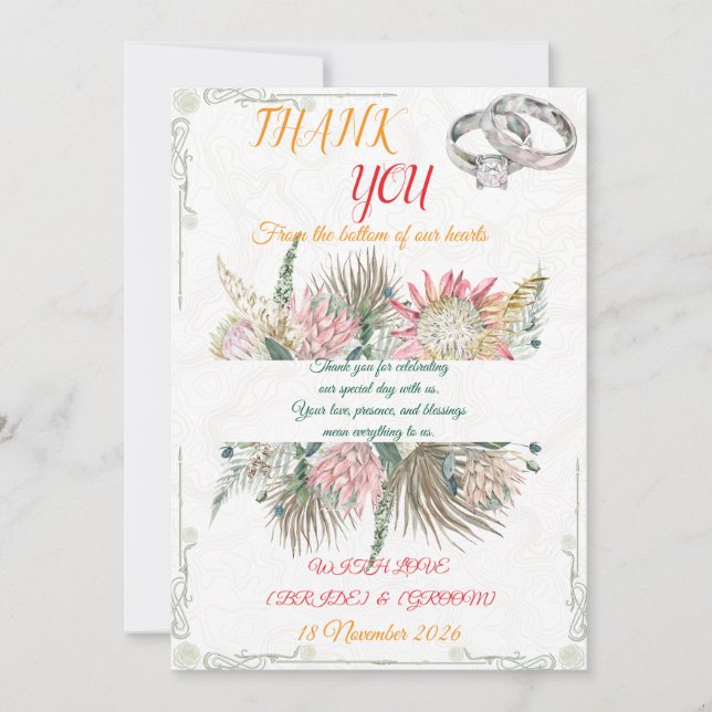 Terracotta Pampas Grass Bohemian Thank You Note Card (Front)