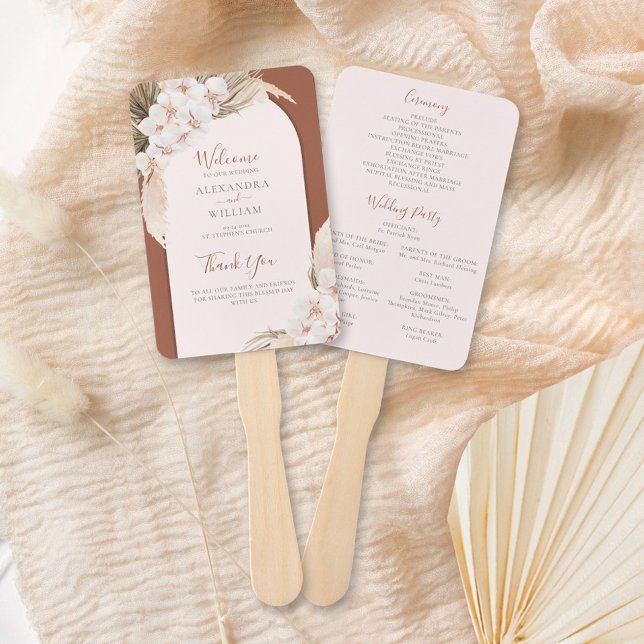 Terracotta Pampas Grass Boho Floral Fall Wedding Hand Fan (Creator Uploaded)