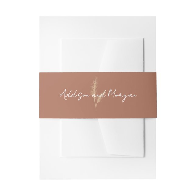 Terracotta Pampas Grass Boho Personalised Wedding Invitation Belly Band (Front Example)