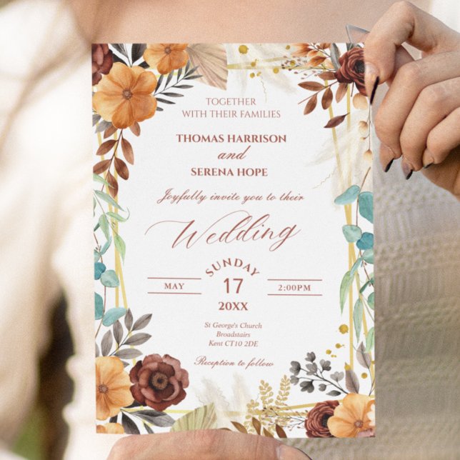 Terracotta Pampas Grass Boho Rust Wedding Invitation (Creator Uploaded)