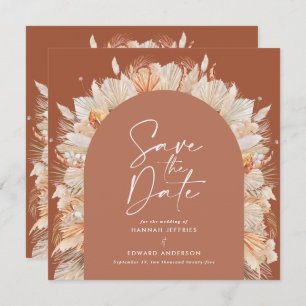 Terracotta pampas grass botanical elegant modern save the date