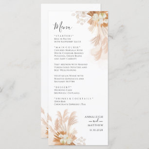 Terracotta Pampas Grass Botanical Wedding Menu