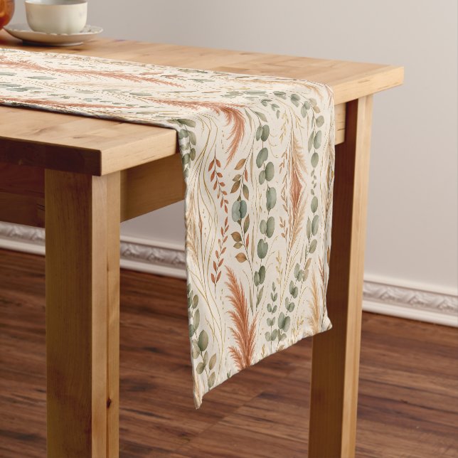 Terracotta Pampas Grass Eucalyptus Neutral Boho Short Table Runner (In Situ)