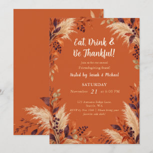 Terracotta Pampas Grass Floral Friendsgiving Invitation