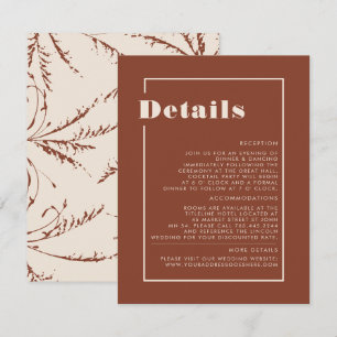 Terracotta Pampas Grass Minimalist Wedding Details Enclosure Card