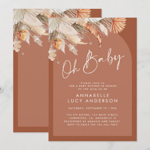 Terracotta pampas grass modern baby shower invitat invitation