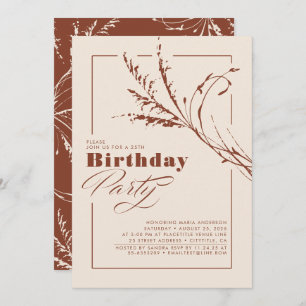 Terracotta Pampas Grass Modern Birthday Party Invitation
