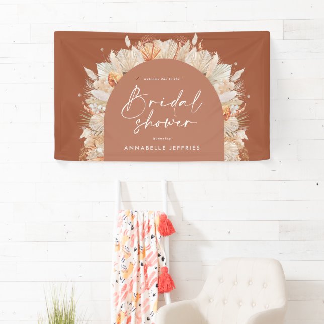 Terracotta pampas grass modern bridal shower  banner (Insitu)