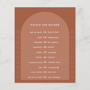 Terracotta pampas grass modern bridal shower game