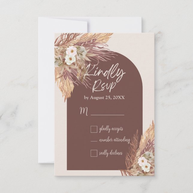 Terracotta Pampas Grass RSVP Card | Rustic Boho (Front)