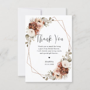Terracotta Pampas Grass Rustic  Bridal Shower Thank You Card