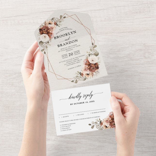 Terracotta Pampas Grass Rustic Geometric Wedding A All In One Invitation (Tearaway)