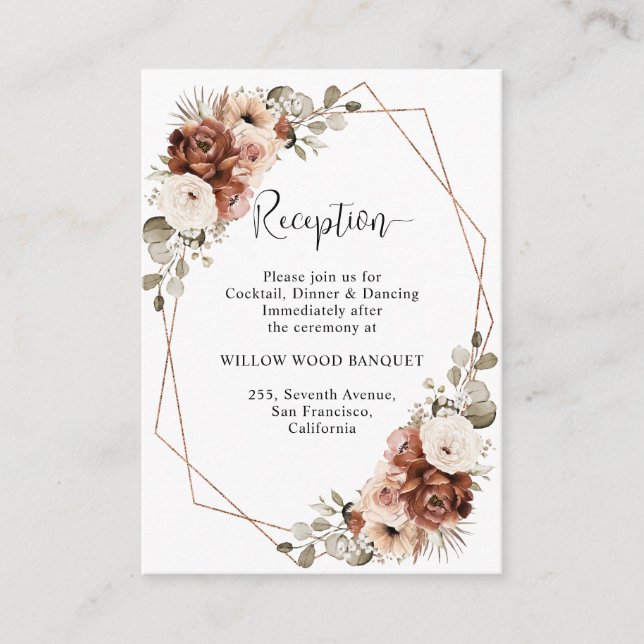 Terracotta Pampas Grass Rustic Geometric Wedding Enclosure Card (Front)
