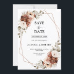 Terracotta Pampas Grass Rustic Geometric Wedding Save The Date<br><div class="desc">Elegant Terracotta Orange earthy floral theme wedding save the date card featuring elegant bouquet of White ,  Beige,   Sage Terracotta colour roses peonies  and eucalyptus leaves. Please contact me for any help in customisation or if you need any other product with this design.</div>
