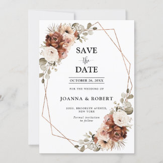 Terracotta Pampas Grass Rustic Geometric Wedding Save The Date