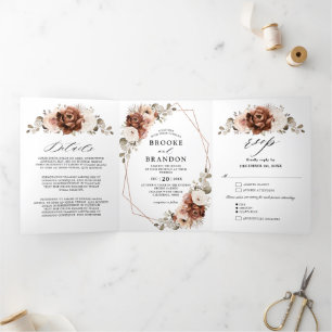 Terracotta Pampas Grass Rustic Geometric Wedding Tri-Fold Programme