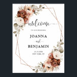 Terracotta Pampas Grass Rustic Geometric Welcome   Poster<br><div class="desc">Elegant Terracotta Orange earthy floral theme wedding welcome poster featuring elegant bouquet of White ,  Beige,   Sage Terracotta colour roses peonies  and eucalyptus leaves. Please contact me for any help in customisation or if you need any other product with this design.</div>