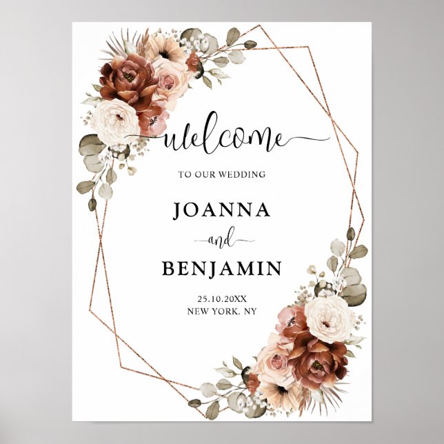 Terracotta Pampas Grass Rustic Geometric Welcome   Poster (Front)