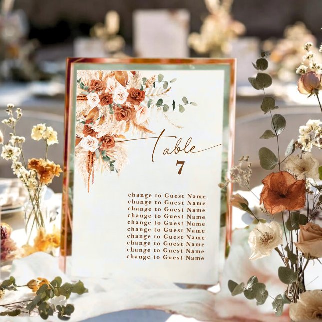 Terracotta & Pampas Grass Table 7 Seating Card  (Creator Uploaded)
