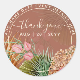 Terracotta Pampas Grass Thank You Favour Classic R Round Sticker