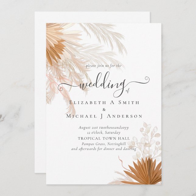 Terracotta Pampas Grass Tropical Wedding (Front/Back)