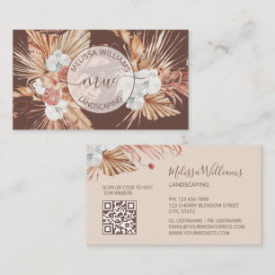 Terracotta Pampas Grass Watercolor Boho Logo Business Card