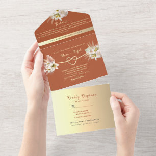 Terracotta Pampas Grass Wedding All In One Invitation