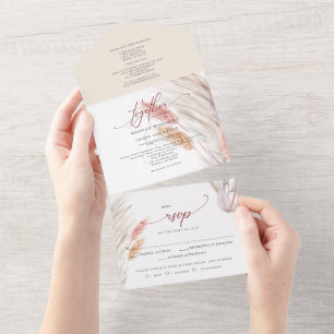 Terracotta  Pampas Grass Wedding All In One Invitation