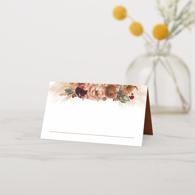 Terracotta Pampas Grass Wedding Place Card (Front)